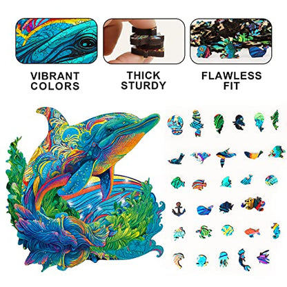 Mys Aurora Wooden Puzzles, Dolphin Jigsaw Puzzles 500 Pieces - color: Dolphin, size: 500 Pieces