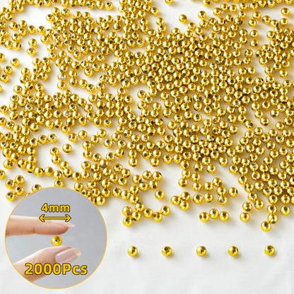 Laopottbeads 2000 Pcs Gold Beads with Oxidation-Resistant Finish, 4mm Round Beads DIY Kit for Bracelets, Earrings, Necklaces & Anklets - color: Golden, size: 4 mm, 2000 pcs