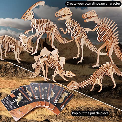 calary 3D Wooden Puzzle Simulation Animal Dinosaur Assembly DIY Model Toy for Kids and Adults,Set of 6 - style: A-Dinosaur Assembly
