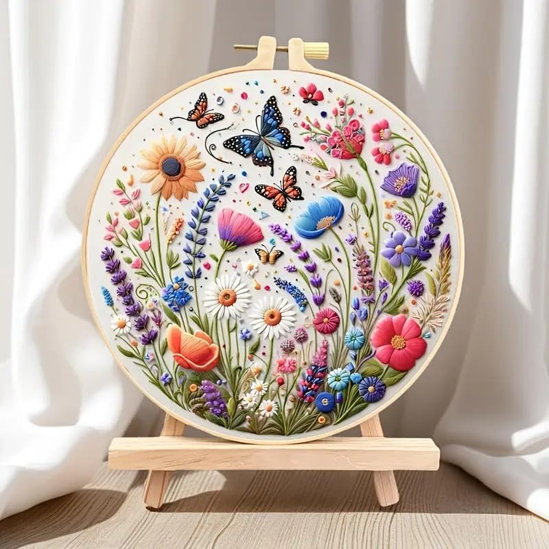 Huacan 4 Set Christmas Embroidery Kit Beginner Hand Embroidery Set for Home Decor, Includes Fabric Hoop (Beauty) - style: Beauty