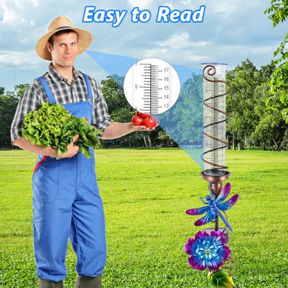 Stargarden Rain Gauge Outdoor, Dragonfly Solar Rain Gauge - color: purple dragonfly