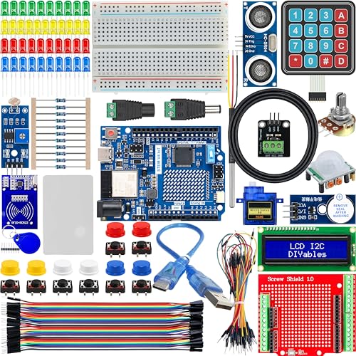 STEM V4 IoT Starter Kit – Fully Compatible with Arduino UNO R4 WiFi, Includes DIYables STEM Board, Sensors, Display, Modules, Expansion Board, Breadboard, Jumper Wires