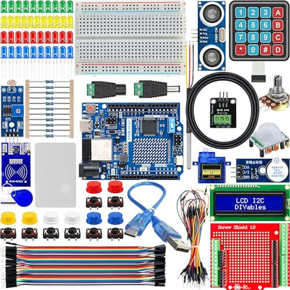 STEM V4 IoT Starter Kit – Fully Compatible with Arduino UNO R4 WiFi, Includes DIYables STEM Board, Sensors, Display, Modules, Expansion Board, Breadboard, Jumper Wires