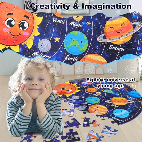 Civaner 70 Pieces Floor Puzzles Round Large Puzzles, Solar System - style: Solar System