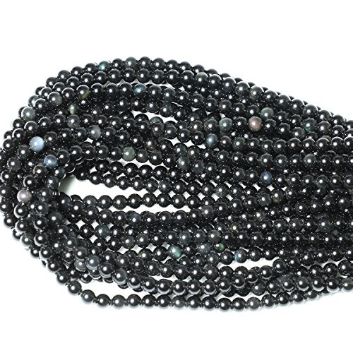 60PCS 6mm Natural Black Obsidian Gemstone Round Loose Beads Crystal Energy Stone Healing Power for DIY Jewelry Making 1 Strand 15" - color: Black Obsidian, size: 6mm