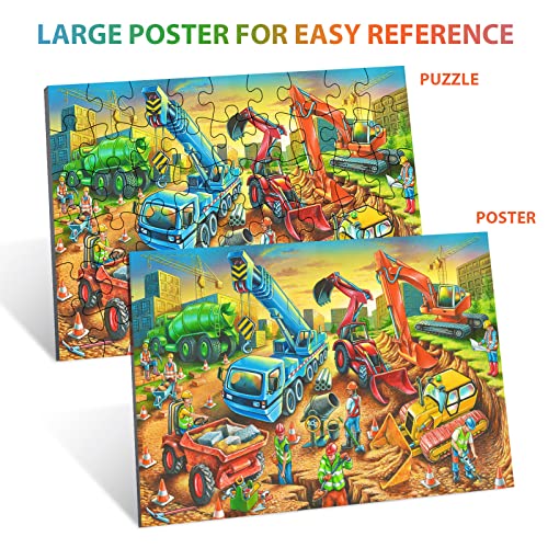 Jigsaw Puzzles for Kids Ages 3-5, 4-8, 6-8 Boys Girls - 60 Piece Construction Site - Large Piece Children Floor Jigsaw Puzzles - Science Educational Toys for 3 4 5 6 7 8 Years Old - color: Construction Site