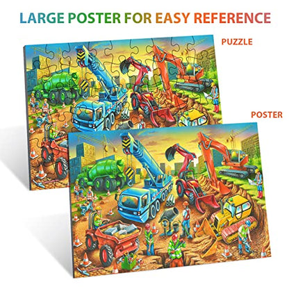 Jigsaw Puzzles for Kids Ages 3-5, 4-8, 6-8 Boys Girls - 60 Piece Construction Site - Large Piece Children Floor Jigsaw Puzzles - Science Educational Toys for 3 4 5 6 7 8 Years Old - color: Construction Site