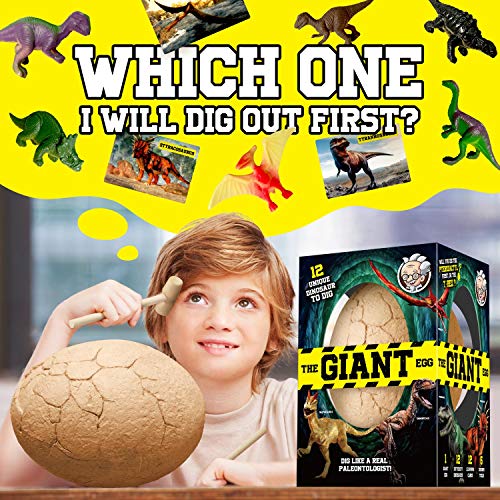 Dinosaur Egg Dig Kit, Unearth a Jumbo Dino Egg with 12 Unique Large Surprise Dinosaur Toys, Ideal Educational STEM Toys and Gifts for Kids Aged 5-7, Suitable for Party and Easter - style: Dinosaur Egg Dig Kit