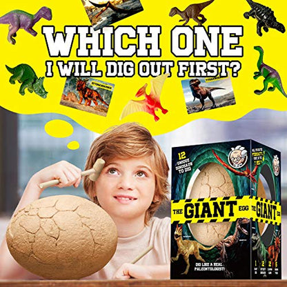 Dinosaur Egg Dig Kit, Unearth a Jumbo Dino Egg with 12 Unique Large Surprise Dinosaur Toys, Ideal Educational STEM Toys and Gifts for Kids Aged 5-7, Suitable for Party and Easter - style: Dinosaur Egg Dig Kit