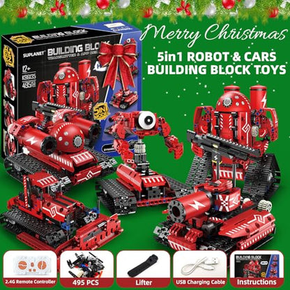 5 in 1 Robot Building Set with RC & APP for Boys Kids Age 8-14 - color: 5in1 Red Robot