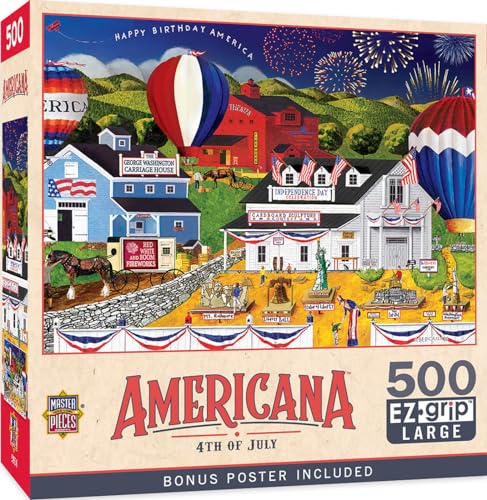 MasterPieces - 500 Piece Jigsaw Puzzle, Large EZ Grip Shapes, 4th of July, Fun for Adults, Seniors, Family, Kids, 19.25" x 26.75" - style: 4th of July