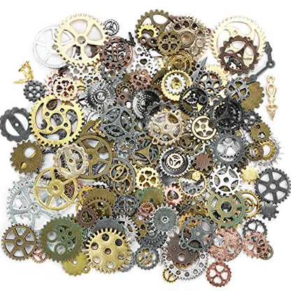 BigOtters 150PC Steampunk Gear Charms, 5 Colors Mixed Metal Cog Pendants