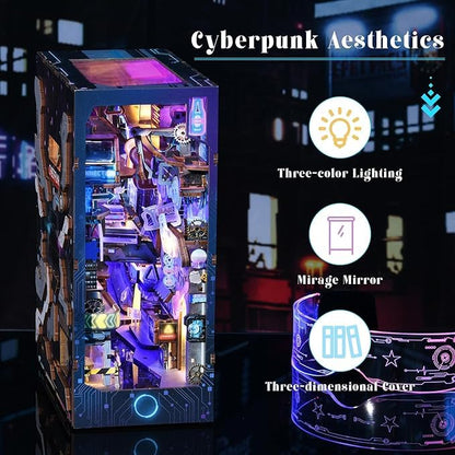 Cyberpunk Book Nook Kit with LED Light - 3D Wooden Puzzles Book Nook for Book Shelf Decor - DIY Dollhouse Kit - Excellent Create Your Own Cyberpunk World (Endless Dimensions)