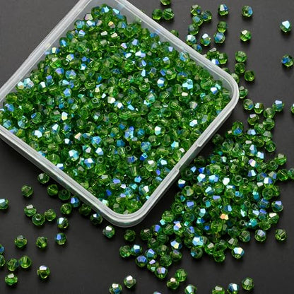 1000pcs 4 mm Bicone Crystal Beads Faceted Crystal Glass Beads Bulk for Jewelry Making DIY Necklace Bracelet Earring (Grass Green AB Color) - color: Grass Green AB