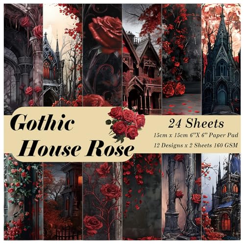 24 Sheets 6"x6" Scrapbook Paper Single-Sided Pattern Decorative Paper - color: 24 sheets-House Rose