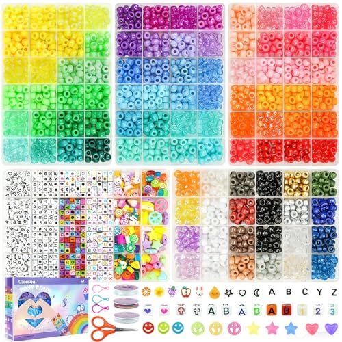 Gionlion 96 Colors 3550 Pcs Pony Beads Bracelet Making Kit, 5 Boxes Friendship Bracelet Kit with Letter Beads 6x9mm Rainbow Bead for Bracelets Jewelry Keychain Making Kit, Mothers Day Gifts Gifts - color: 96 Colors 3550PCS