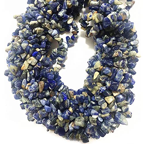 7-8mm Natural Blue Sodalite Gemstone Chips Healing Gravel Bracelets Necklace Kit Irregular Tumble Stone Beads DIY Crafts Design Jewelry Making 32" - color: Blue Sodalite