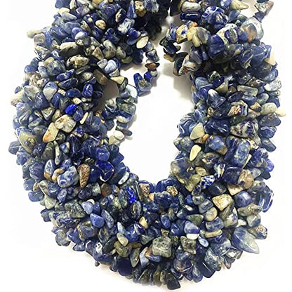 7-8mm Natural Blue Sodalite Gemstone Chips Healing Gravel Bracelets Necklace Kit Irregular Tumble Stone Beads DIY Crafts Design Jewelry Making 32" - color: Blue Sodalite