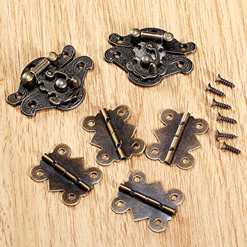 dophee 2Pcs Box Latch Hasps and 4Pcs Vintage Small Hinges with 28Pcs Screws