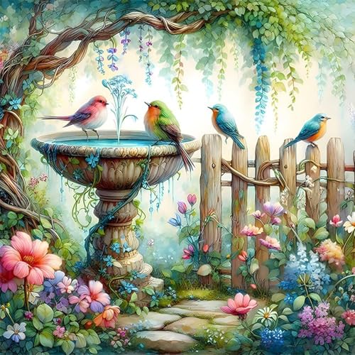 Diamond Art Kits for Adults,Garden Birds Diamond Painting Kits 14 x 14in - color: DP00546