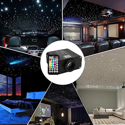 AMKI 16W Starlight Headliner Kit Twinkle+Sound Activated 300pcs 0.03in 9.8ft Cable End Glow Fiber Optic Light APP/Remote Control RGBW Starlight Box for Car Home Star Ceiling Decor - size: 300pcs*0.03in*9.8ft+Regular