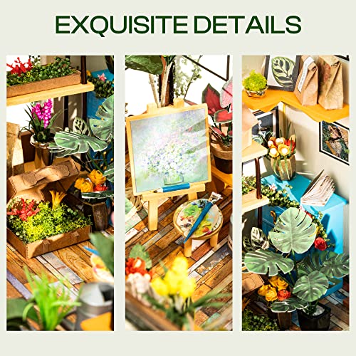 ROBOTIME DIY Miniature House Kit Mini Green House Tiny Dollhouse Wooden Furniture Kit with LED Halloween/Christmas/Birthday Gifts for Adults (Cathy's Greenhouse) - color: Cathy's Flower House
