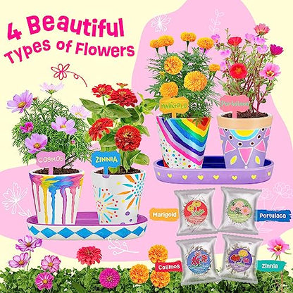 LAOESE 4 Set Paint & Plant Flower Gardening Kit, Gifts for Girls Ages 8-12