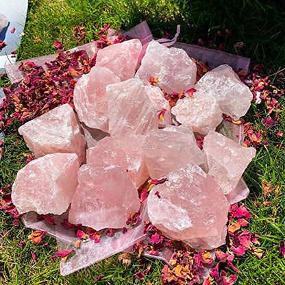 Zenkeeper 1Lb Natural Raw Rose Crystal Large Rose Quartz Stone Rough Gemstones Fountain Bulk Rocks for Tumbling, Cabbing, Polishing, Wire Wrapping, Wicca & Reiki Crystal Healing - color: Rose Crystal
