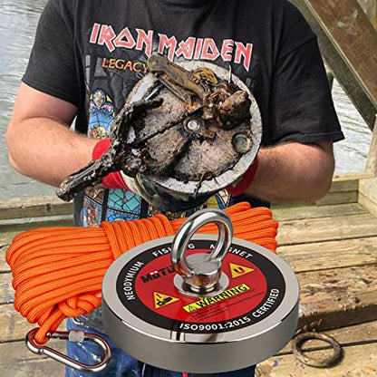 MUTUACTOR Fishing Magnet Kits Heavy Duty,1400lb Φ4.21'' Super Strong Noedymium Rare Earth Magnets with 65Ft Rope,Anti-Slip Gloves,Waterproof Bag,Plastic Scraper for Retrieving Treasure in Rivers - style: 1400lb Magnet--Φ 4.21"