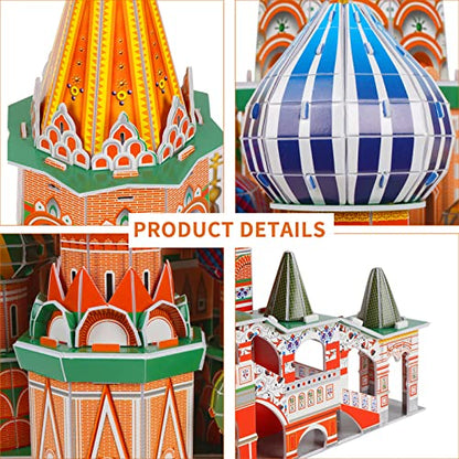 3D Puzzles for Adults & Kids St. Basil's Cathedral Building Set, Russia Cathedral Architecture Craft Model Kits, Educational 3D Jigsaw Puzzle Toy Birthday for Teens Boys Girls, 231 PCS - style: St. Basil's Cathedral