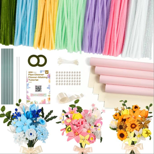 Caydo 700 Pieces Pipe Cleaner Flower Kit with Bouquet Making Accessories - color: Macaron Flowers, style: 620 PCS