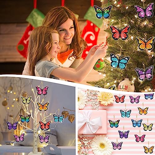 YUE ZHE 12 PCS Butterfly Diamond Art Kits for Adults Double Sided Diamond Art Keychains Butterfly DIY 5D Painting Keychains Kits for Adults Beginners DIY Crafts - color: Butterfly