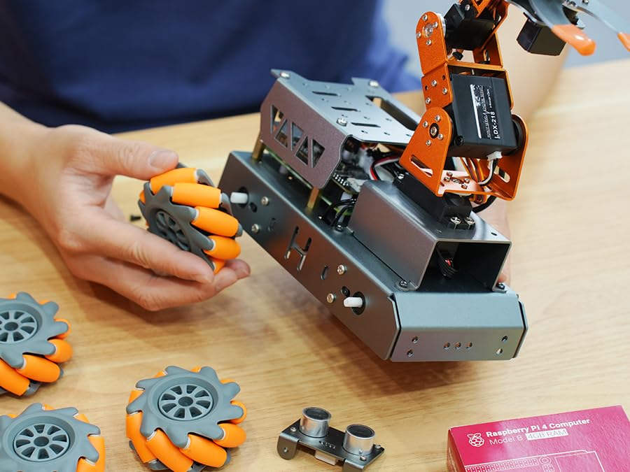 MasterPi 5DOF Robotic Arm for RaspberryPi 5 AI Vision Tracking Target Sorting Line Follow Open Source Programming Smart Robot Car Kit for Teen Adult STEM Educational Building Robot, RPi Not Included