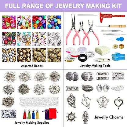 Jewelry Making Kit, 1960 pcs, Supplies Includes Beads, Instructions, Findings, Wire for Bracelet, Necklace, Earrings Making Kit for Adults by Inscraft