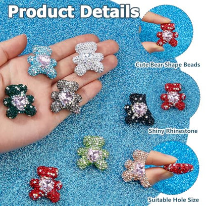 8Pcs 8 Styles Rhinestone Focal Beads Bear Shaped Bling Spacer Beads for Pens Mixed Color Bear Rhinestone Clay Beads for Beadable Pen Keychain Jewelry Making Crafts