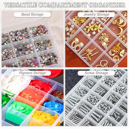 SUTOKAKA 1Pc 42 Grids Clear Plastic Jewelry Organizer Box Large Bead Storage Container with Non-Adjustable Dividers Small Parts Compartment Organizer for Washi Tapes Screws Sewing Threads (Black) - size: 42-1