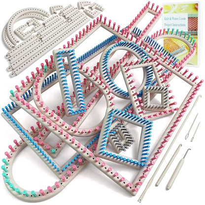 UCDRMA Upgraded Large Adjustable Loom Knitting Kit with Removable-pegs, Up to 132 Sizes & Shapes Weaving Knitting Loom for Blankets/Scarves/Hats, Beginners Infinity Crochet Loom Kit with Instructions