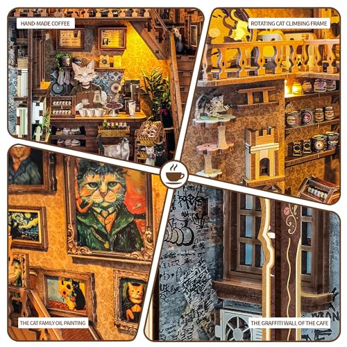 DIY Dollhouse Kit for Adults 2D Stereo Assembly Night Light Sensing Wooden Bookend Jigsaw Building Model (Caramel Dreams) - color: Caramel Dreams
