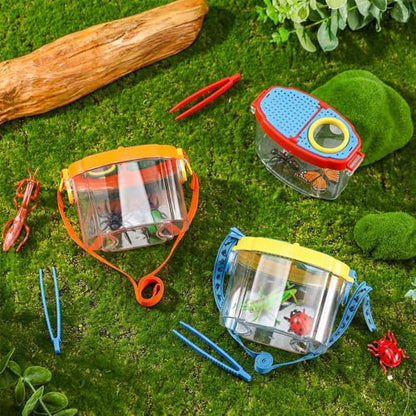 Halloscume 3 Pcs Bug Catchers for Kids Collection Viewer for Kids Critter Insect Cage Bug Tweezer Magnifying Insect Box Magnifier Container Butterfly Catcher Cage, Science Nature Exploration Tools