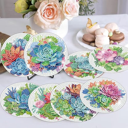 8 Pcs Green Plants Diamond Art Coasters Kit for Adults with Holder 4x4in - color: Plant Coasters, size: 8 Pcs 4x4in