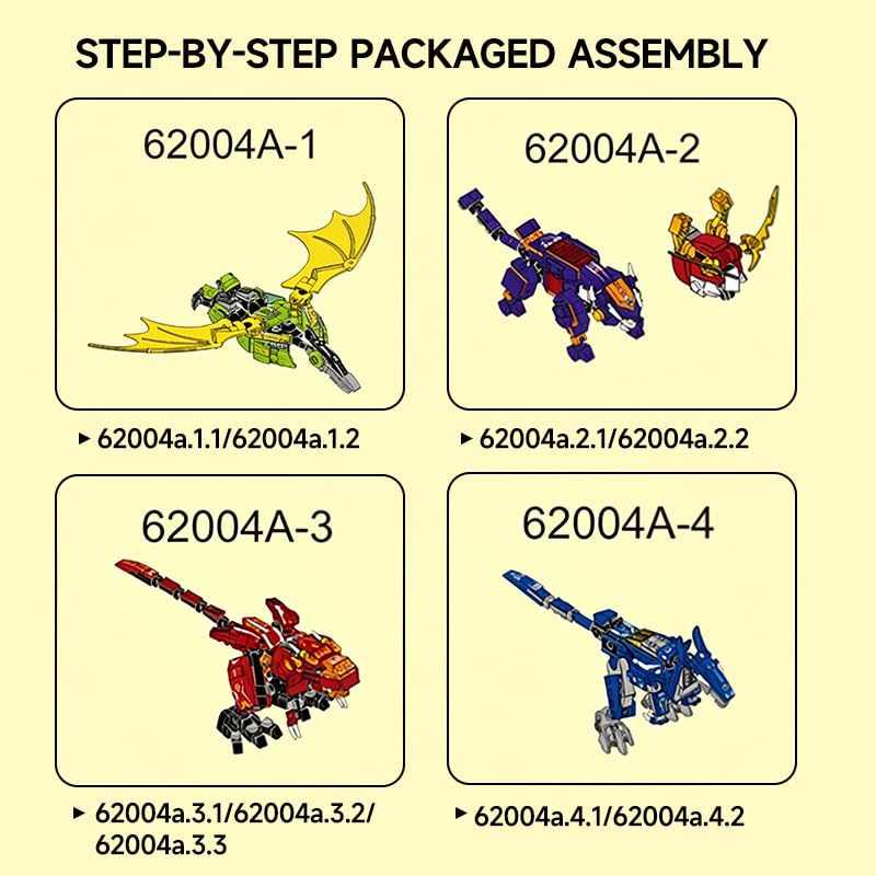4-in-1 Dino Mecha Kit, Transform Robot Toy Gift for Boys Kids 8+, 904PCS