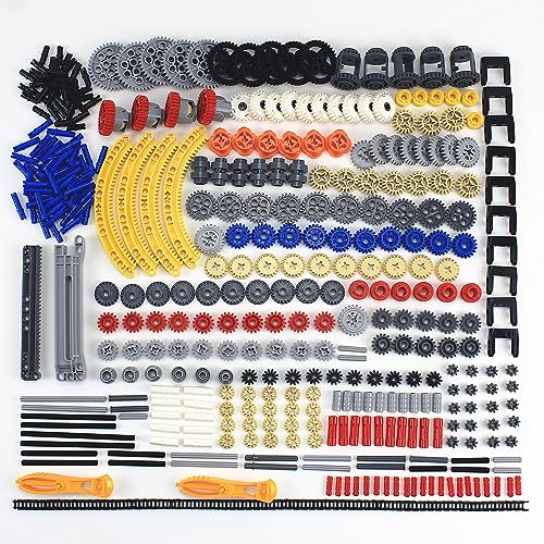 496 Pcs Technical Parts Building Blocks Gears Axle Pin Connector Compatible with Major Brand Toy Technical Cam Worm Cogs Gears Steering Parts Differential Engine Kit MOC Pieces for Replacement - style: MA395