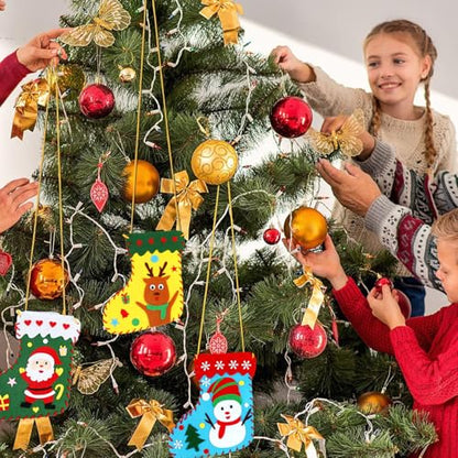 Yssreey 8 Sets Christmas Felt Crafts DIY Christmas Felt Stockings with Ornaments Handmade Sewing Sock Kits Create Your Own Christmas Stockings for Kids Christmas Favors