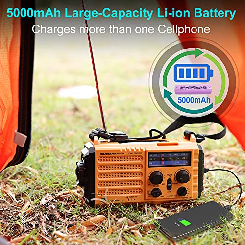 NOAA Weather Radio FM AM Shortwave, Emergency Radio 5000mAh Solar Crank - color: Yellow