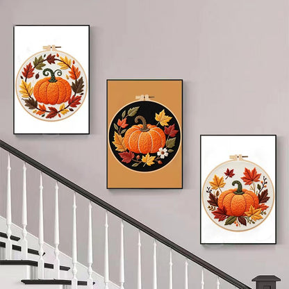 Konrisa Pumpkin Embroidery Kits, Stamped Embroidery Starter Kit for Adult with Hoop,Needlepoint Cross Stitch Kit,Set of 3 - color: yellow pumpkin