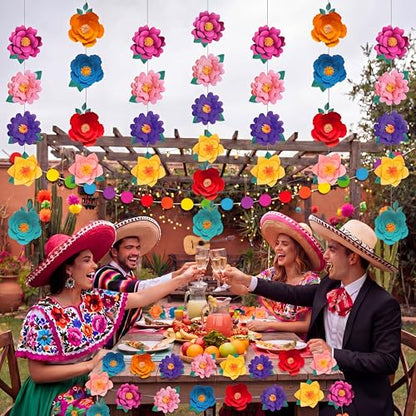 Spakon 8 Pcs Mexican Paper Flower Decorations Mexican Fiesta Garlands - color: Mexican Festival
