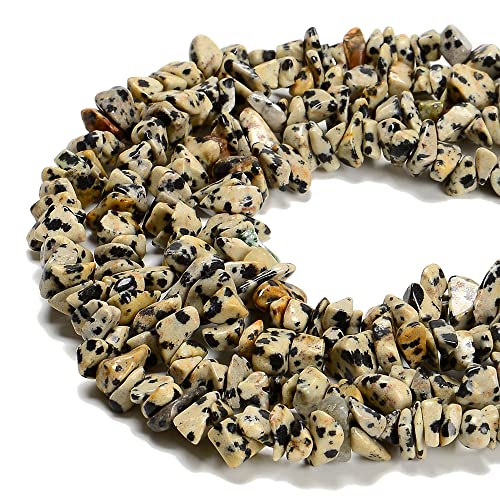 7-8mm Natural Dalmatian Jasper Gemstone Chips Healing Gravel Bracelets Necklace Kit Irregular Tumble Stone Beads DIY Crafts Design Jewelry Making 32" - color: Dalmatian Jasper
