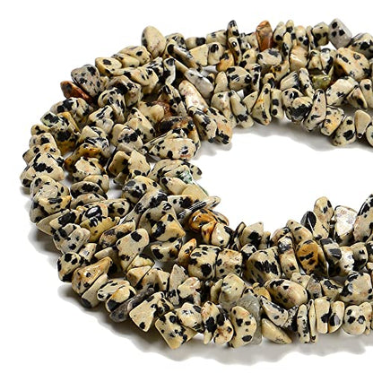 7-8mm Natural Dalmatian Jasper Gemstone Chips Healing Gravel Bracelets Necklace Kit Irregular Tumble Stone Beads DIY Crafts Design Jewelry Making 32" - color: Dalmatian Jasper