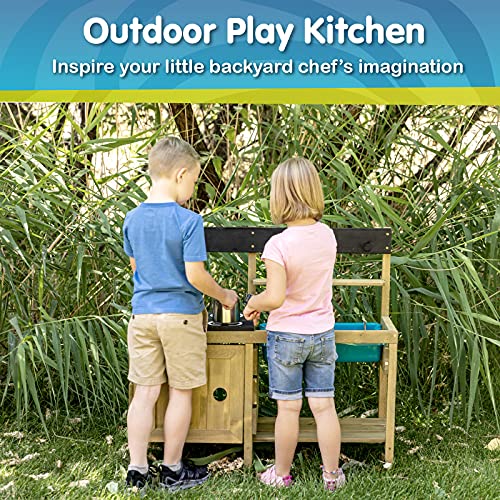TP Toys Mud Play Kitchen For Kids - Indoor, Outdoor Wooden Toy Toddler Kitchen Playset with Accessories, Durable, Weatherproof, Removable Sink, Chalkboard, Wood Burner Stencils, Easy Assembly, Ages 3+ - style: Wooden Muddy Maker Mud Kitchen