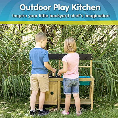 TP Toys Mud Play Kitchen For Kids - Indoor, Outdoor Wooden Toy Toddler Kitchen Playset with Accessories, Durable, Weatherproof, Removable Sink, Chalkboard, Wood Burner Stencils, Easy Assembly, Ages 3+ - style: Wooden Muddy Maker Mud Kitchen